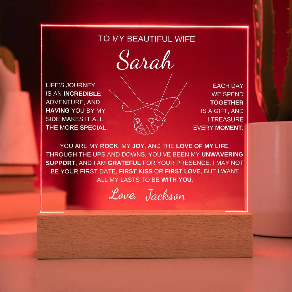 Infinity Hands Wife acrylic plaque LED
