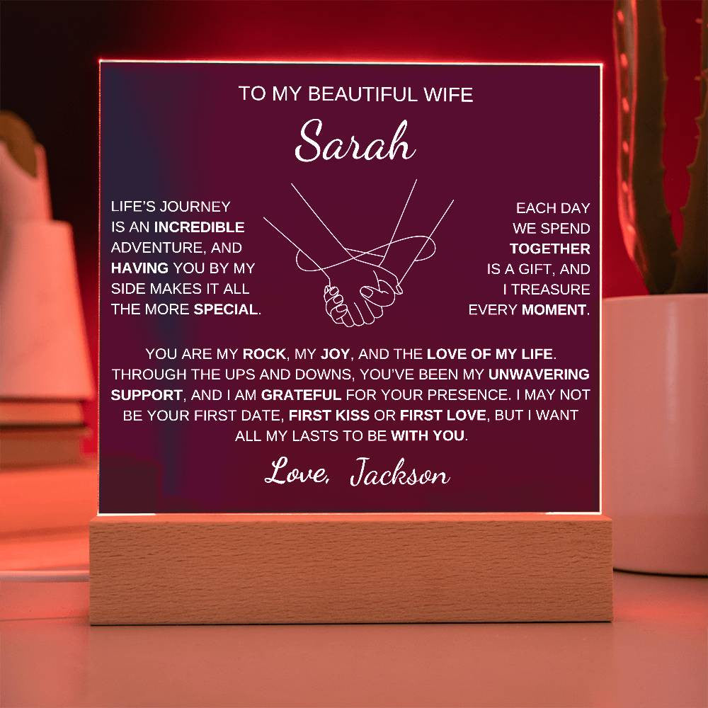 Infinity Hands Wife acrylic plaque LED