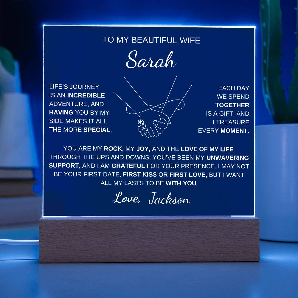 Infinity Hands Wife acrylic plaque LED
