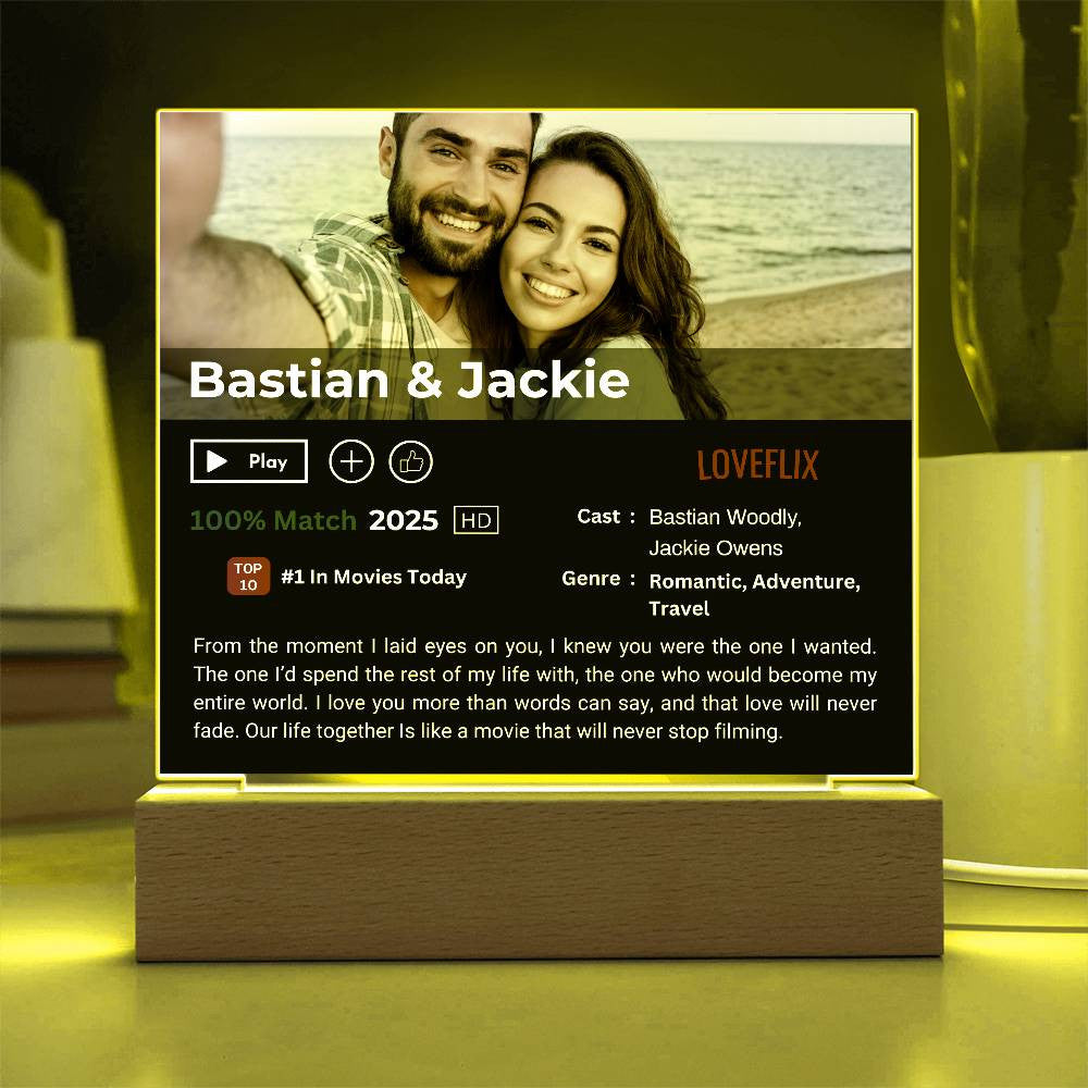 Loveflix Movie Acrylic Plaque LED Personalied Names