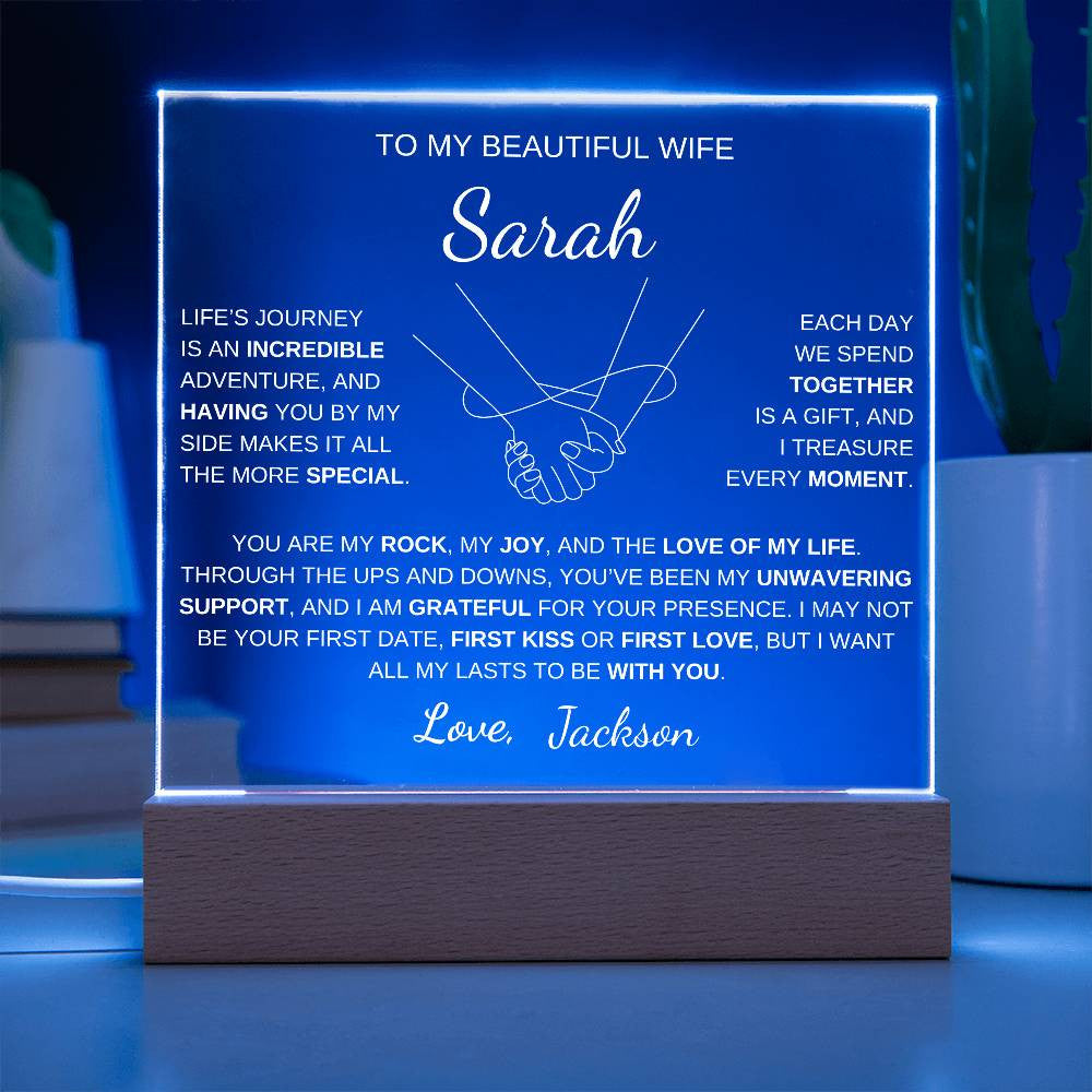 Infinity Hands Wife acrylic plaque LED