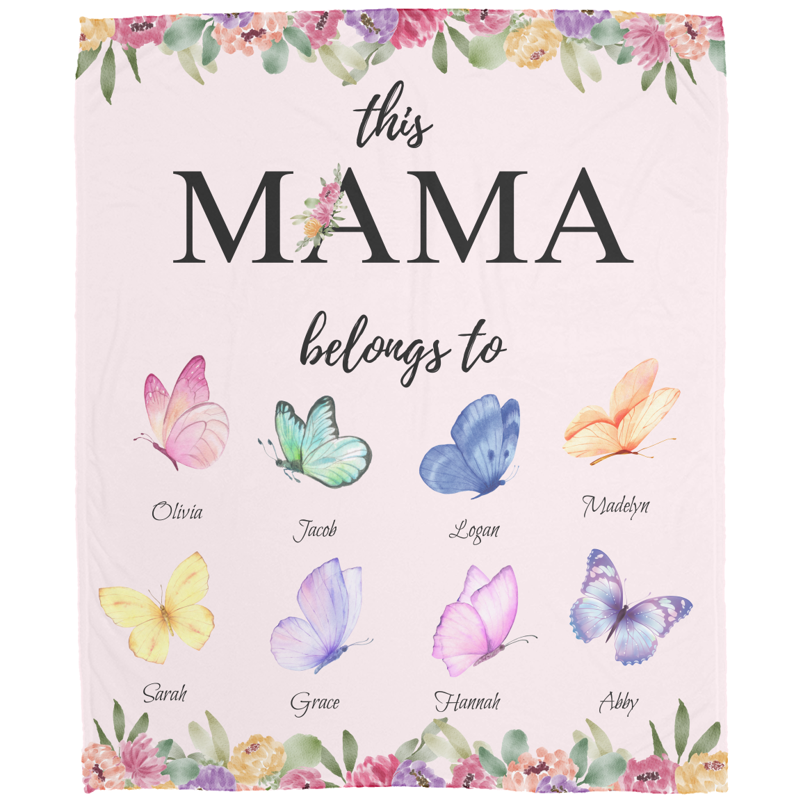 Mama Butterfly Personalized Names Fleece Blanket