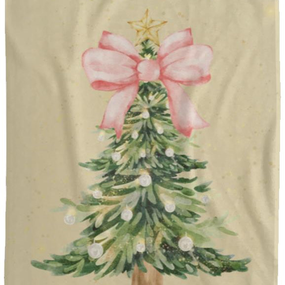 Pink Bow Christmas Tree Plush Fleece Blanket
