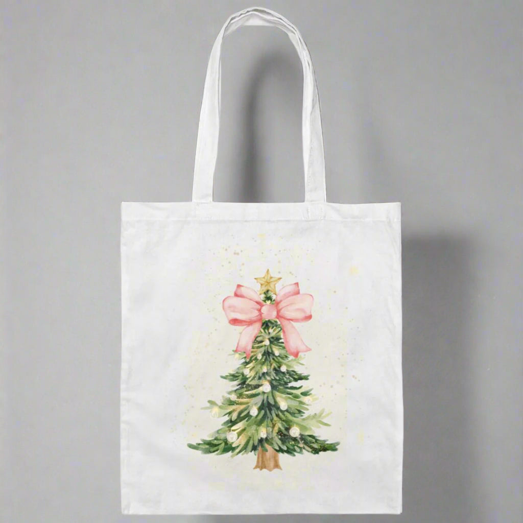 Pink Bow Christmas Tree Canvas Tote Bag