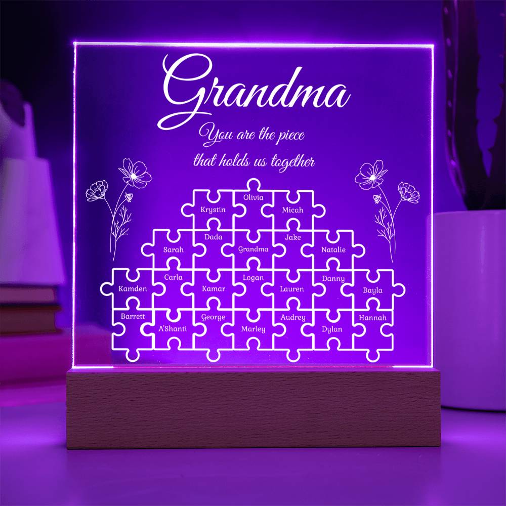 Puzzle Piece Grandma Nana Mama Kids Names Acrylic Square LED Plaque