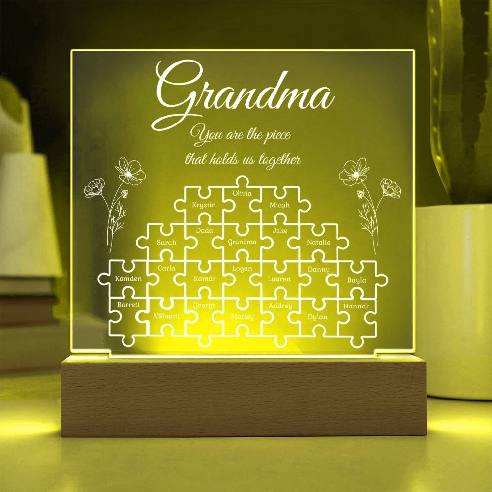 Puzzle Piece Grandma Nana Mama Kids Names Acrylic Square LED Plaque