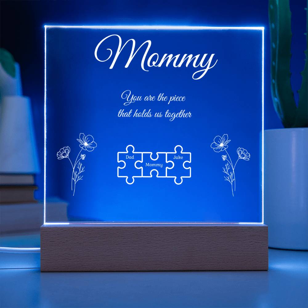 Puzzle Piece Grandma Nana Mama Kids Names Acrylic Square LED Plaque