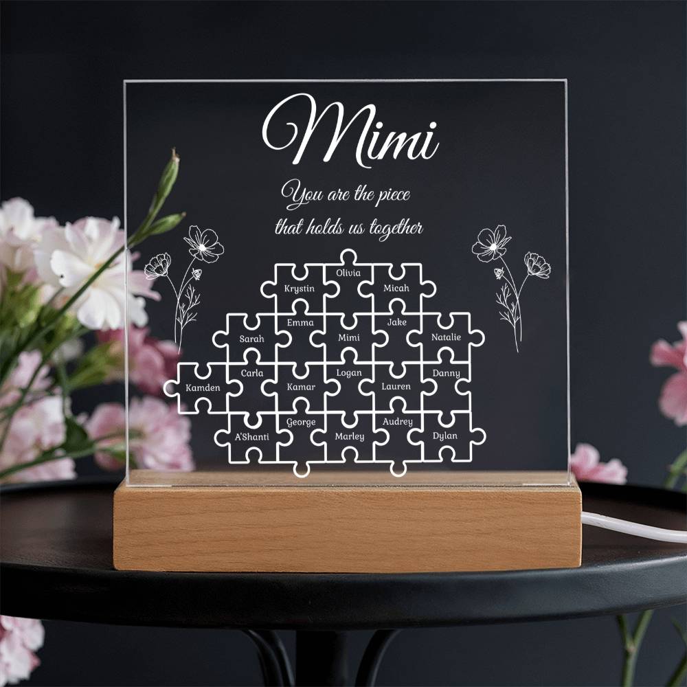 Puzzle Piece Grandma Nana Mama Kids Names Acrylic Square LED Plaque