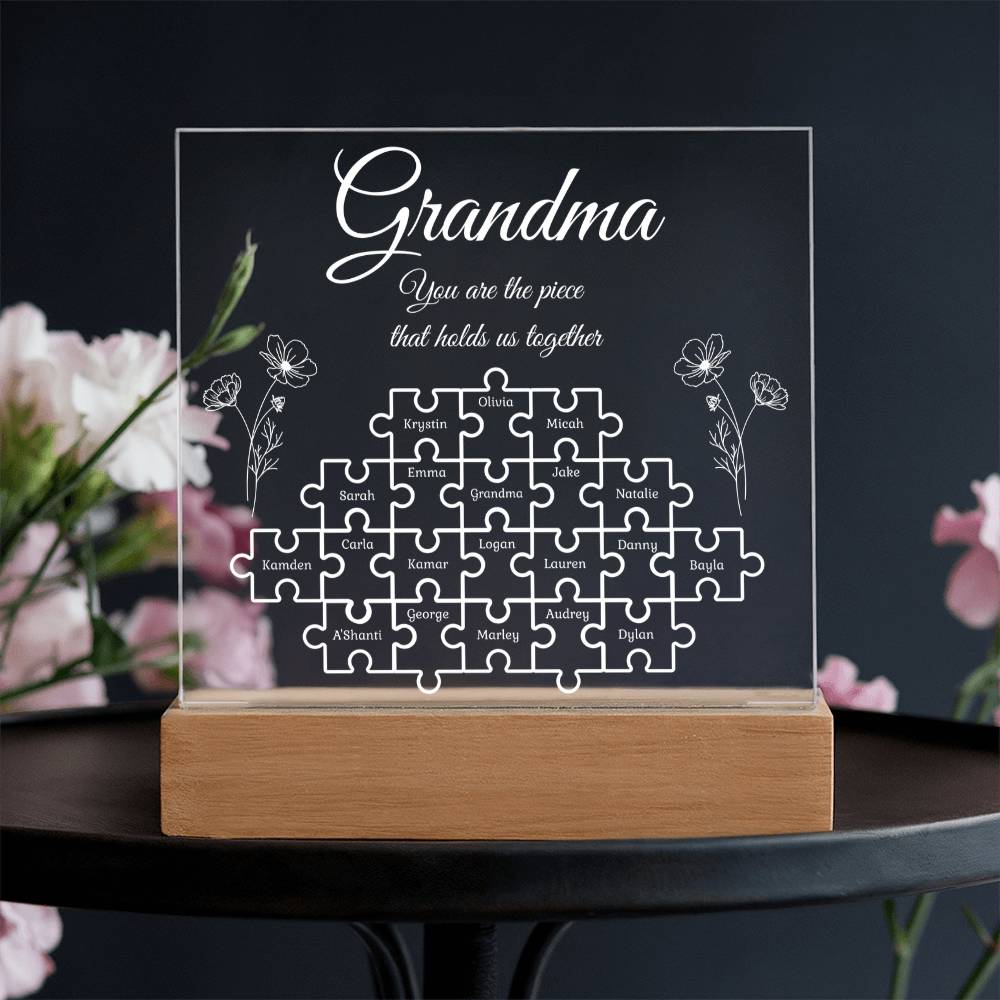 Puzzle Piece Grandma Nana Mama Kids Names Acrylic Square LED Plaque