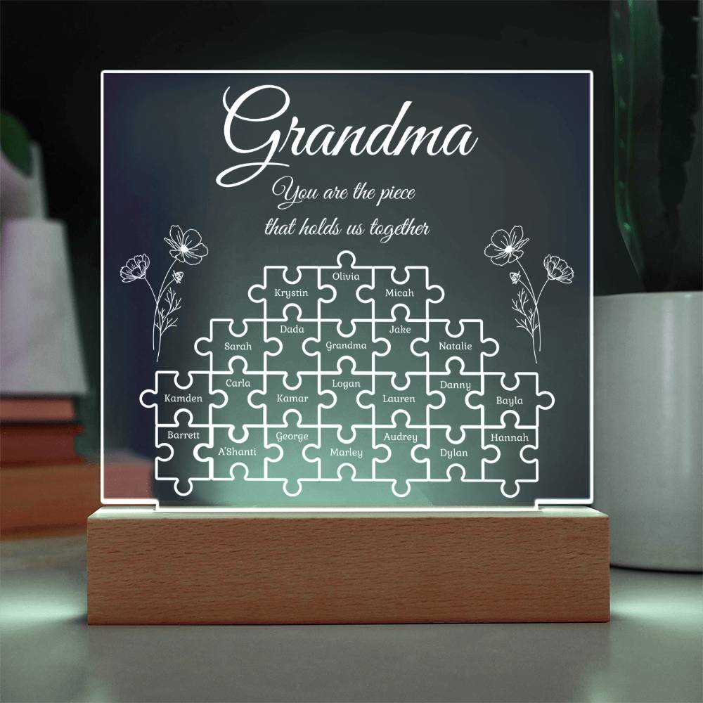 Puzzle Piece Grandma Nana Mama Kids Names Acrylic Square LED Plaque