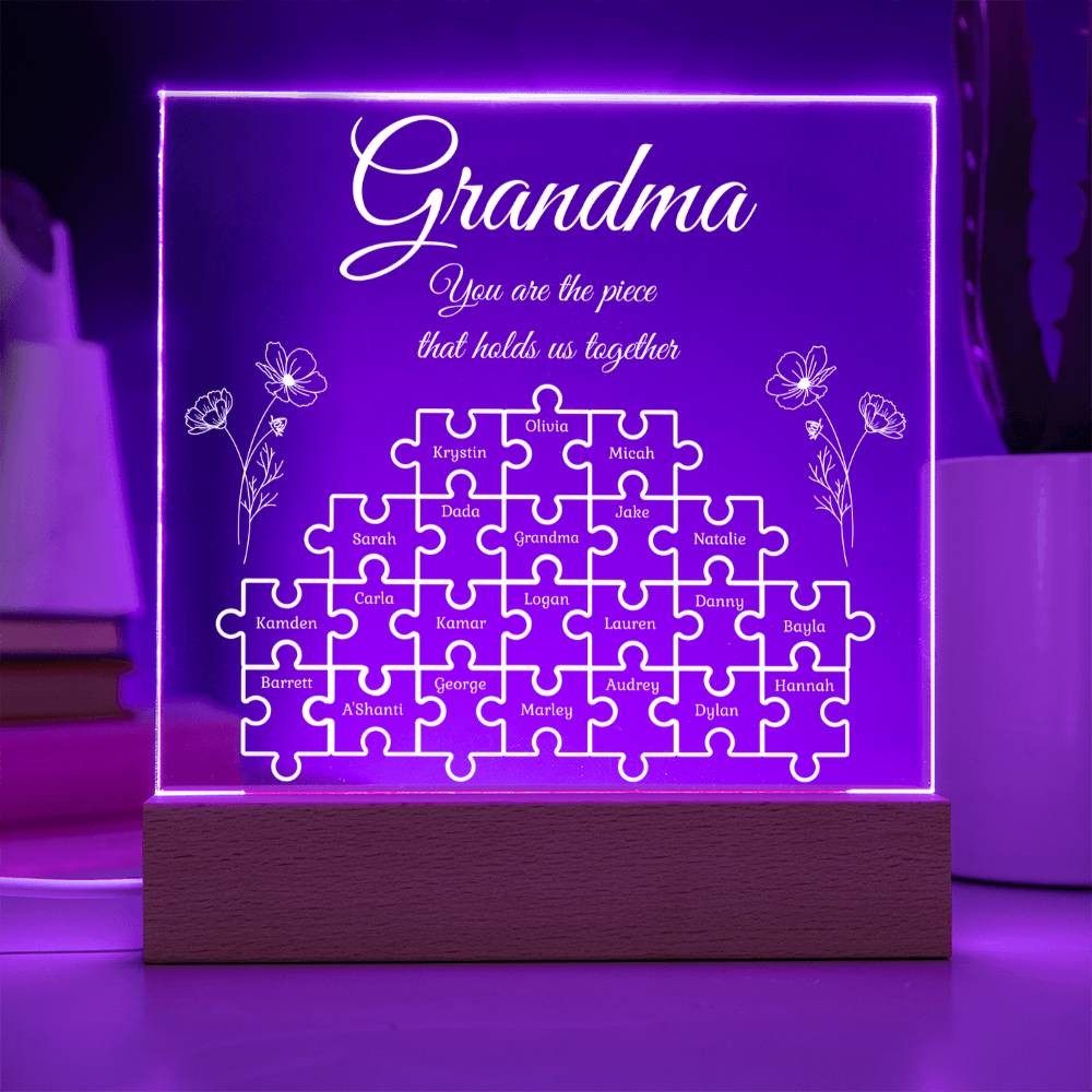 Puzzle Piece Grandma Nana Mama Kids Names Acrylic Square LED Plaque