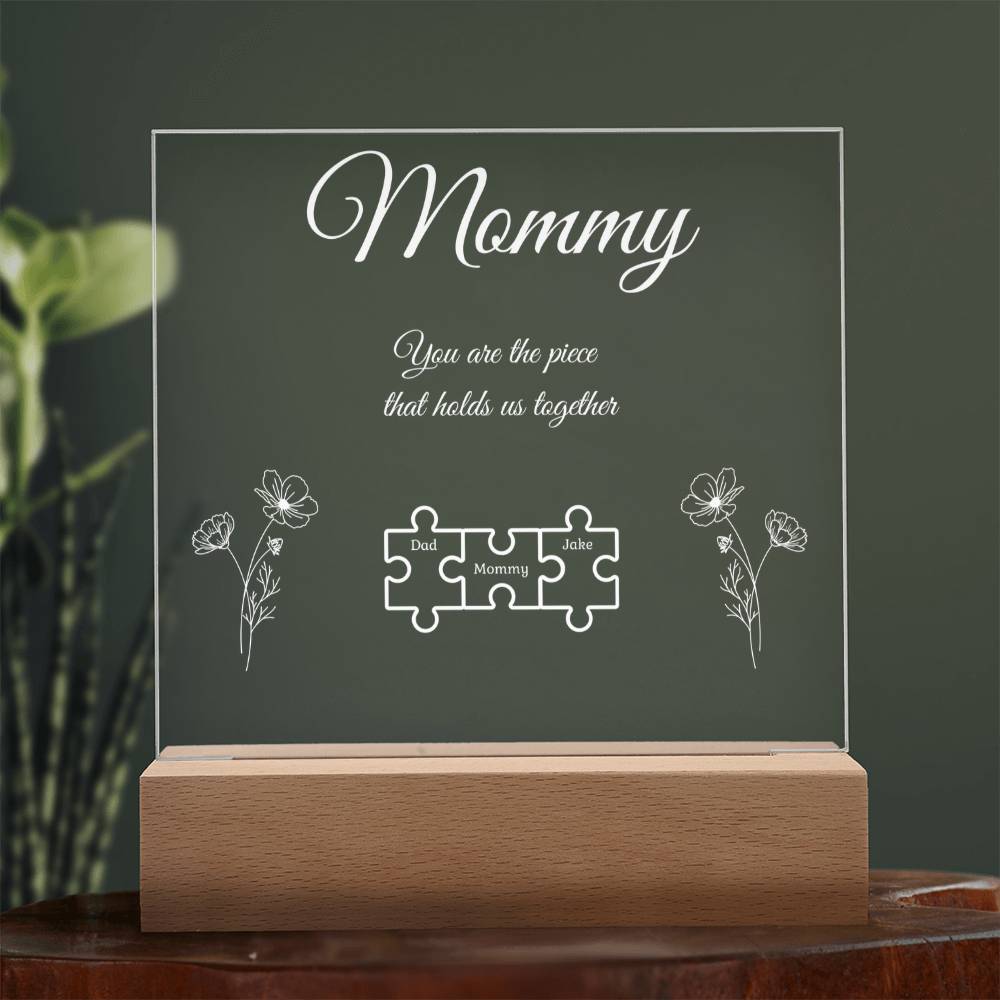 Puzzle Piece Grandma Nana Mama Kids Names Acrylic Square LED Plaque
