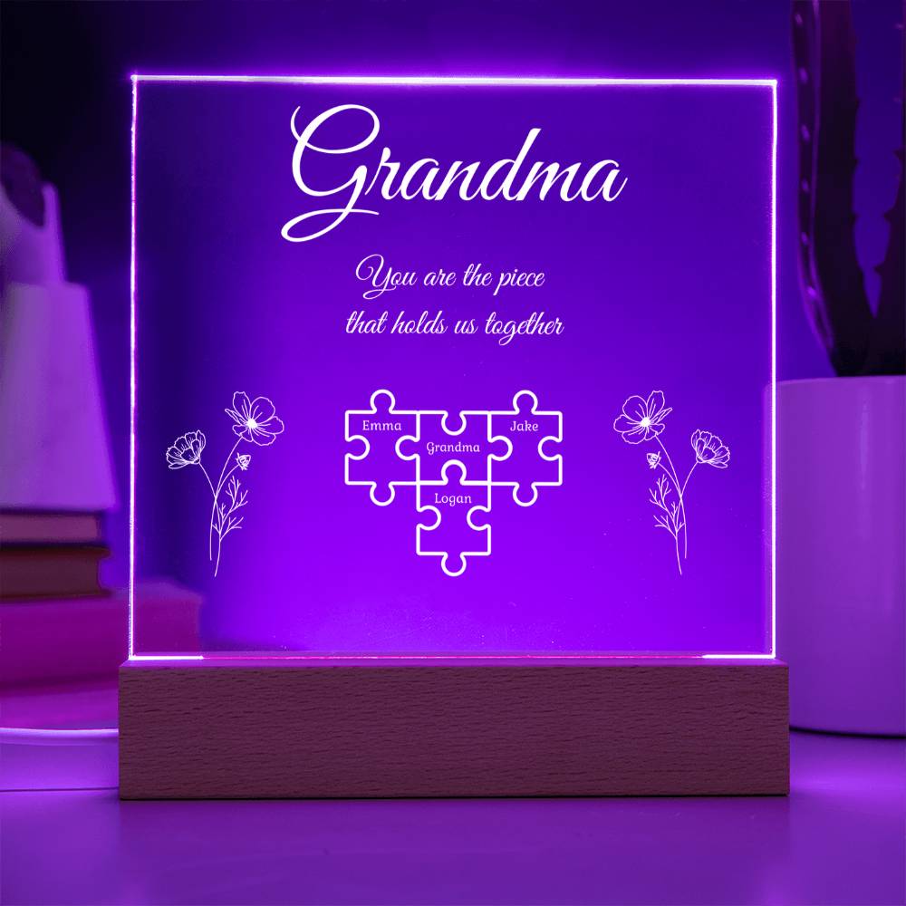 Puzzle Piece Grandma Nana Mama Kids Names Acrylic Square LED Plaque
