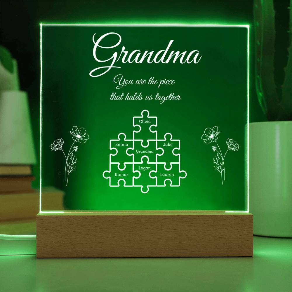 Puzzle Piece Grandma Nana Mama Kids Names Acrylic Square LED Plaque