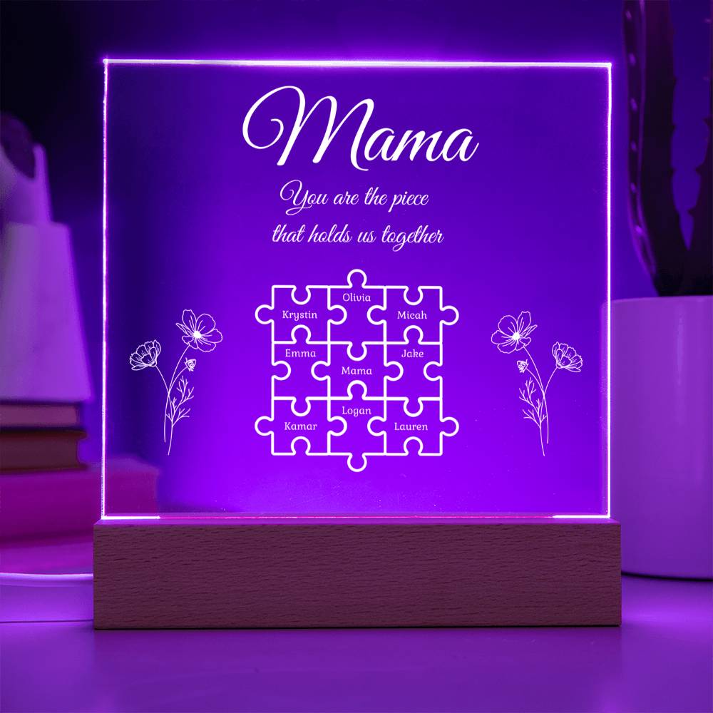 Puzzle Piece Grandma Nana Mama Kids Names Acrylic Square LED Plaque