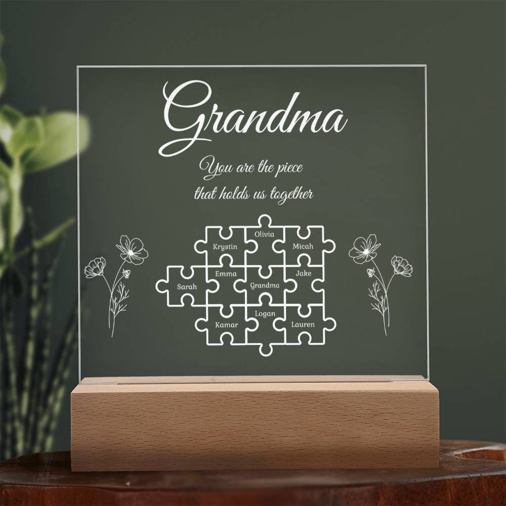 Puzzle Piece Grandma Nana Mama Kids Names Acrylic Square LED Plaque