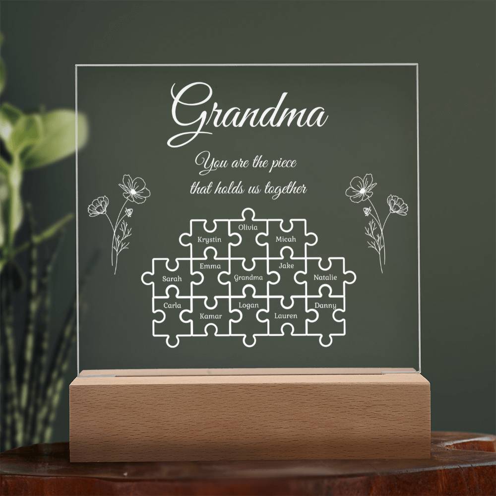 Puzzle Piece Grandma Nana Mama Kids Names Acrylic Square LED Plaque