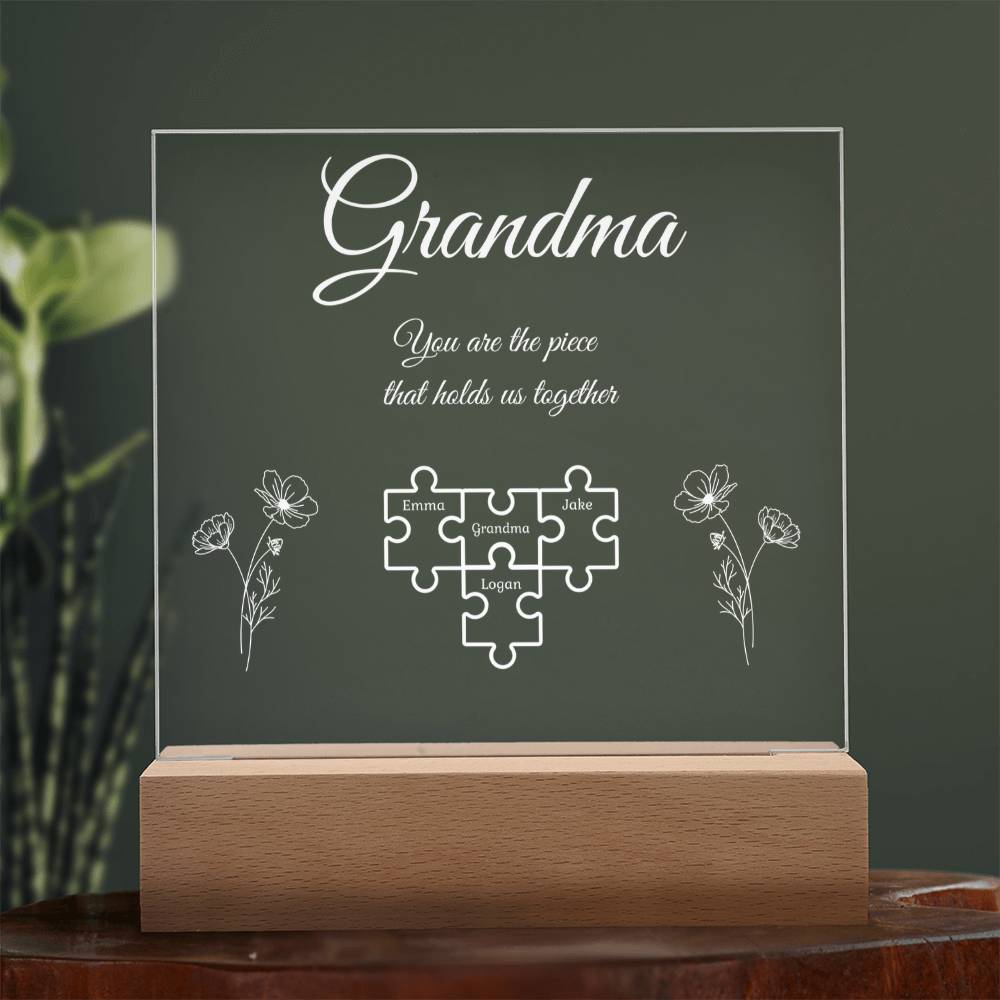 Puzzle Piece Grandma Nana Mama Kids Names Acrylic Square LED Plaque