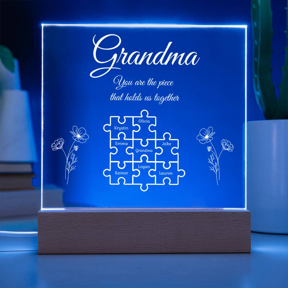 Puzzle Piece Grandma Nana Mama Kids Names Acrylic Square LED Plaque