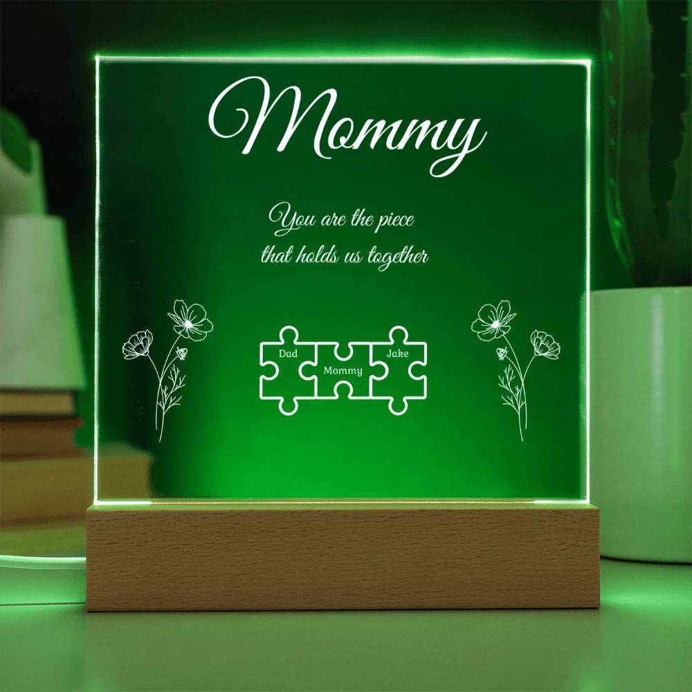 Puzzle Piece Grandma Nana Mama Kids Names Acrylic Square LED Plaque