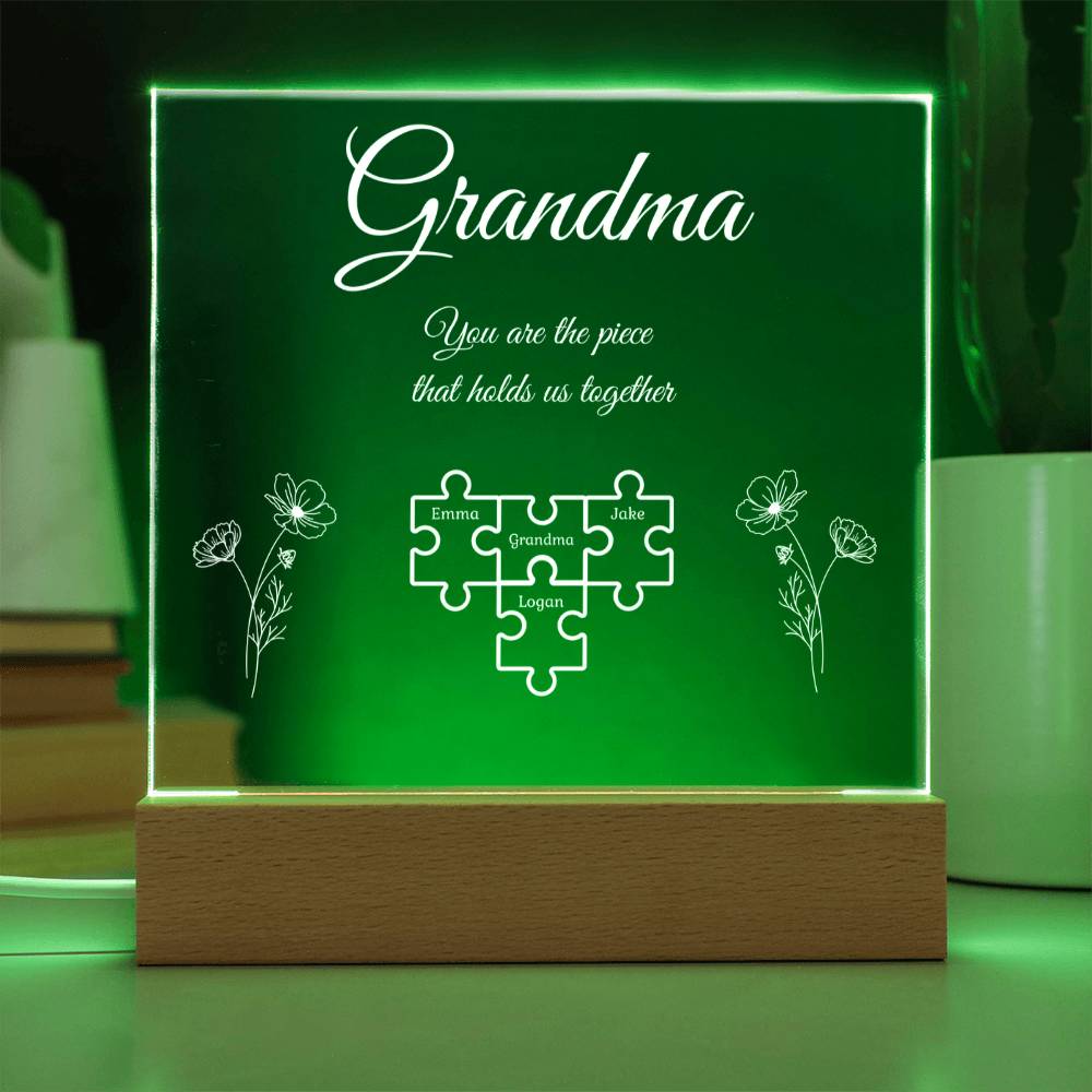 Puzzle Piece Grandma Nana Mama Kids Names Acrylic Square LED Plaque