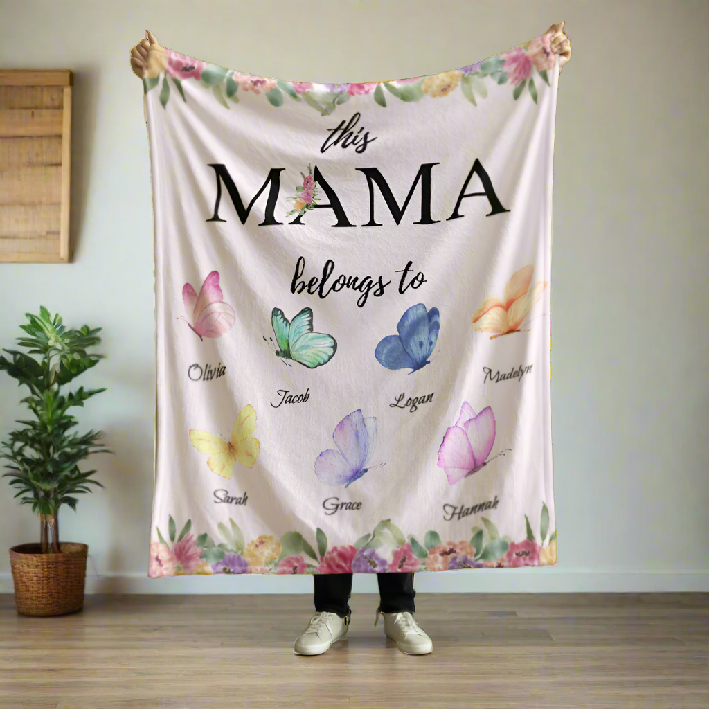 Mama Butterfly Personalized Children Names Plush Fleece Blanket