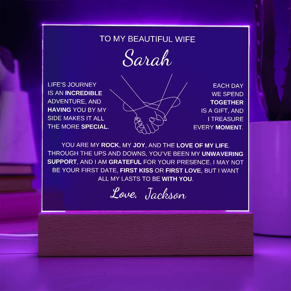 Infinity Hands Wife acrylic plaque LED