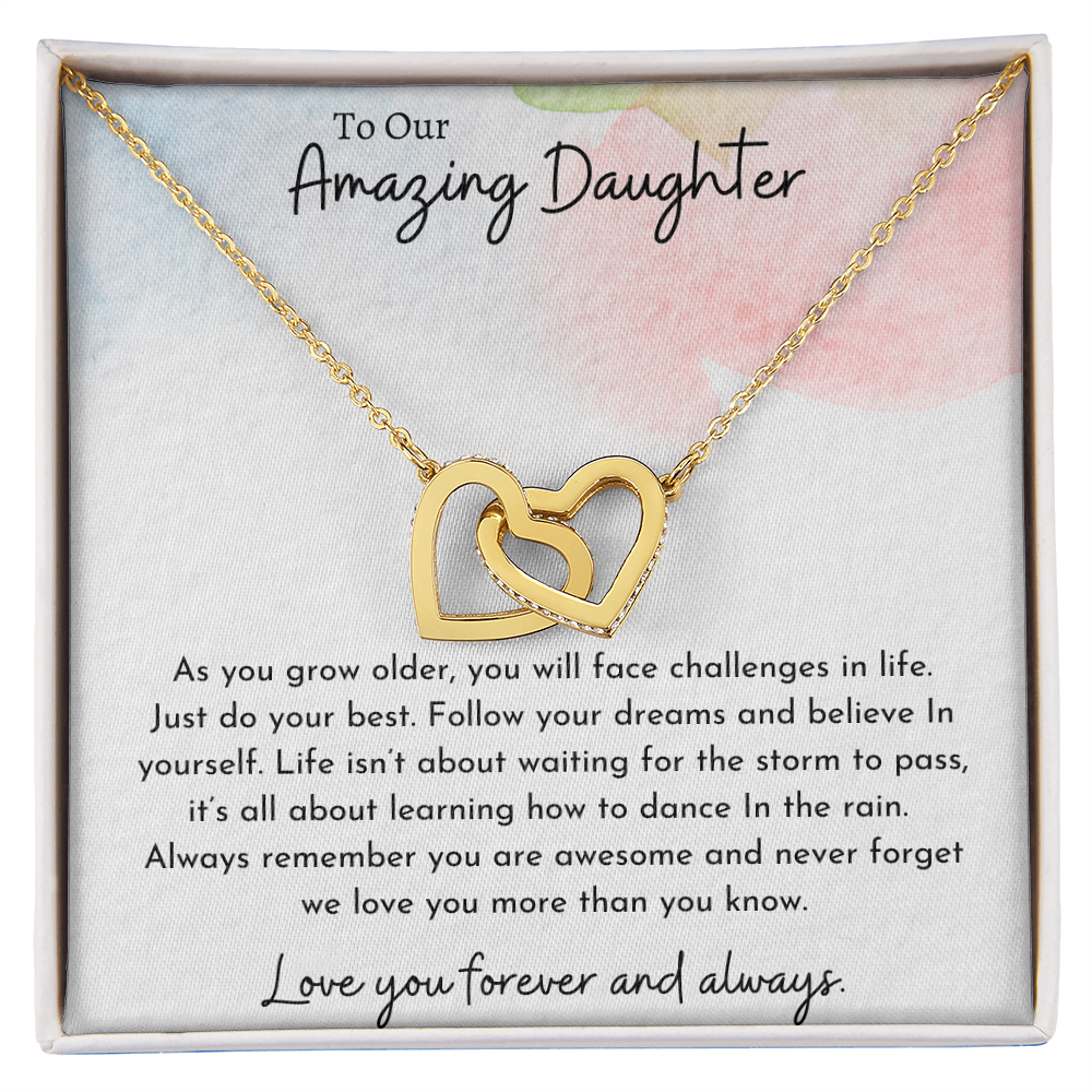 To Our Amazing Daughter Watercolor | Interlocking Hearts Necklace