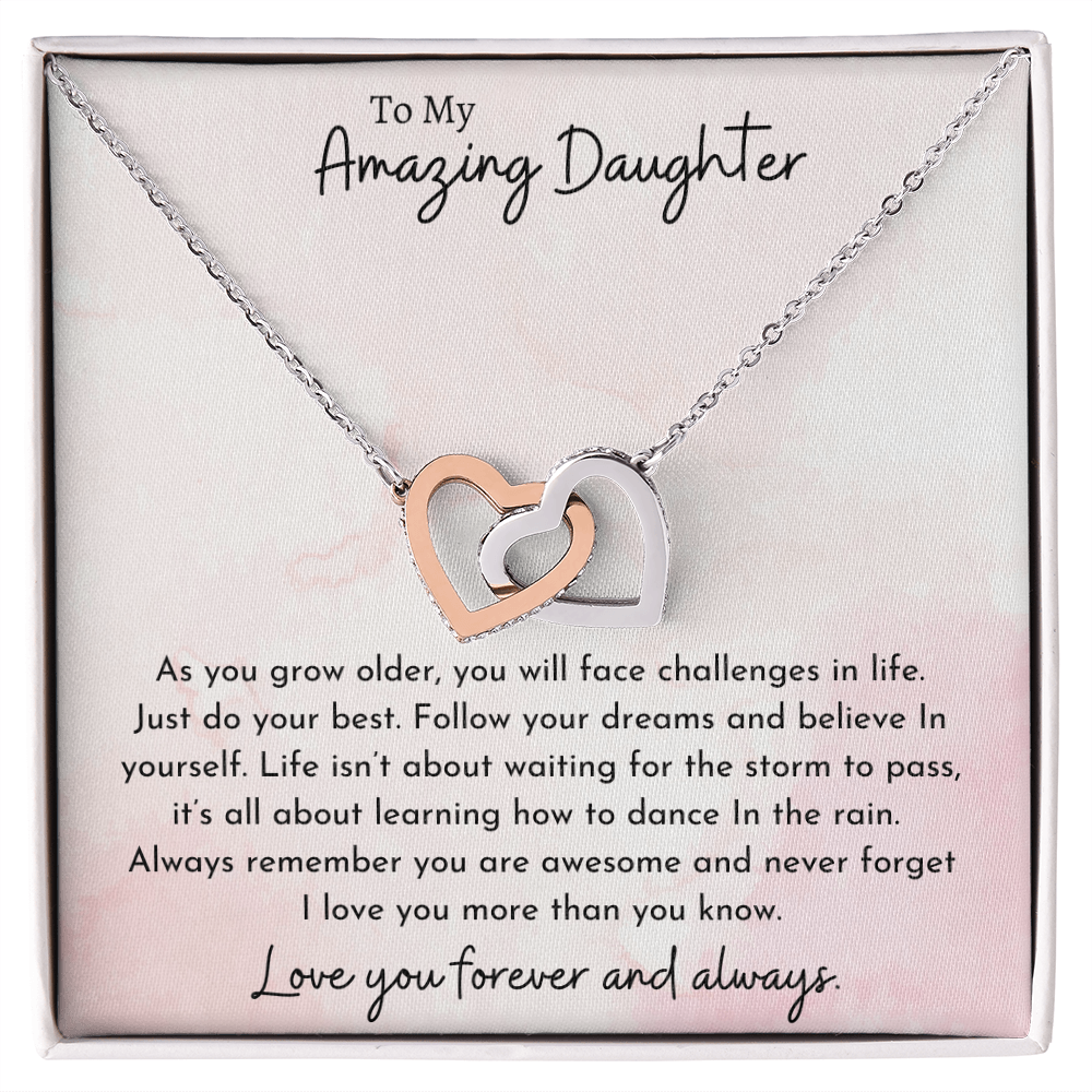 To My Amazing Daughter Pink | Interlocking Hearts Necklace