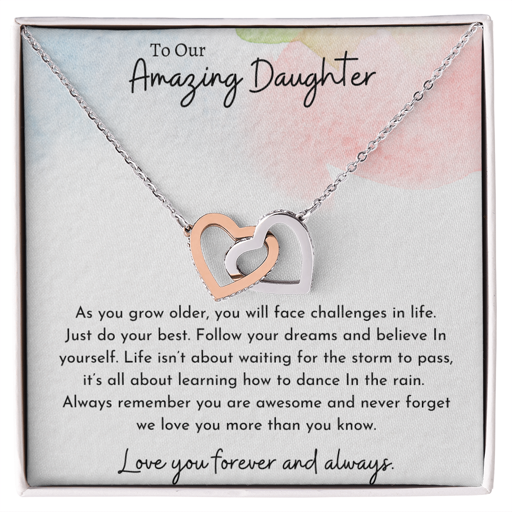 To Our Amazing Daughter Watercolor | Interlocking Hearts Necklace