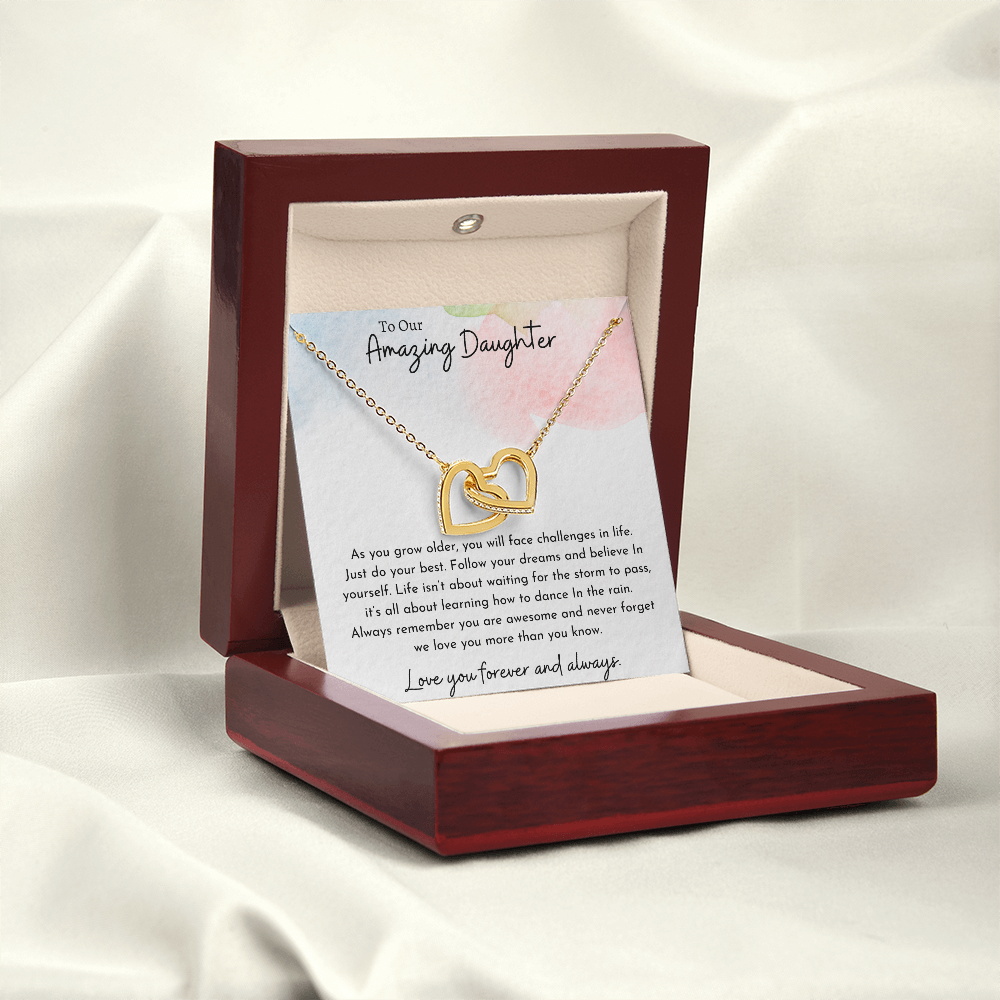 To Our Amazing Daughter Watercolor | Interlocking Hearts Necklace