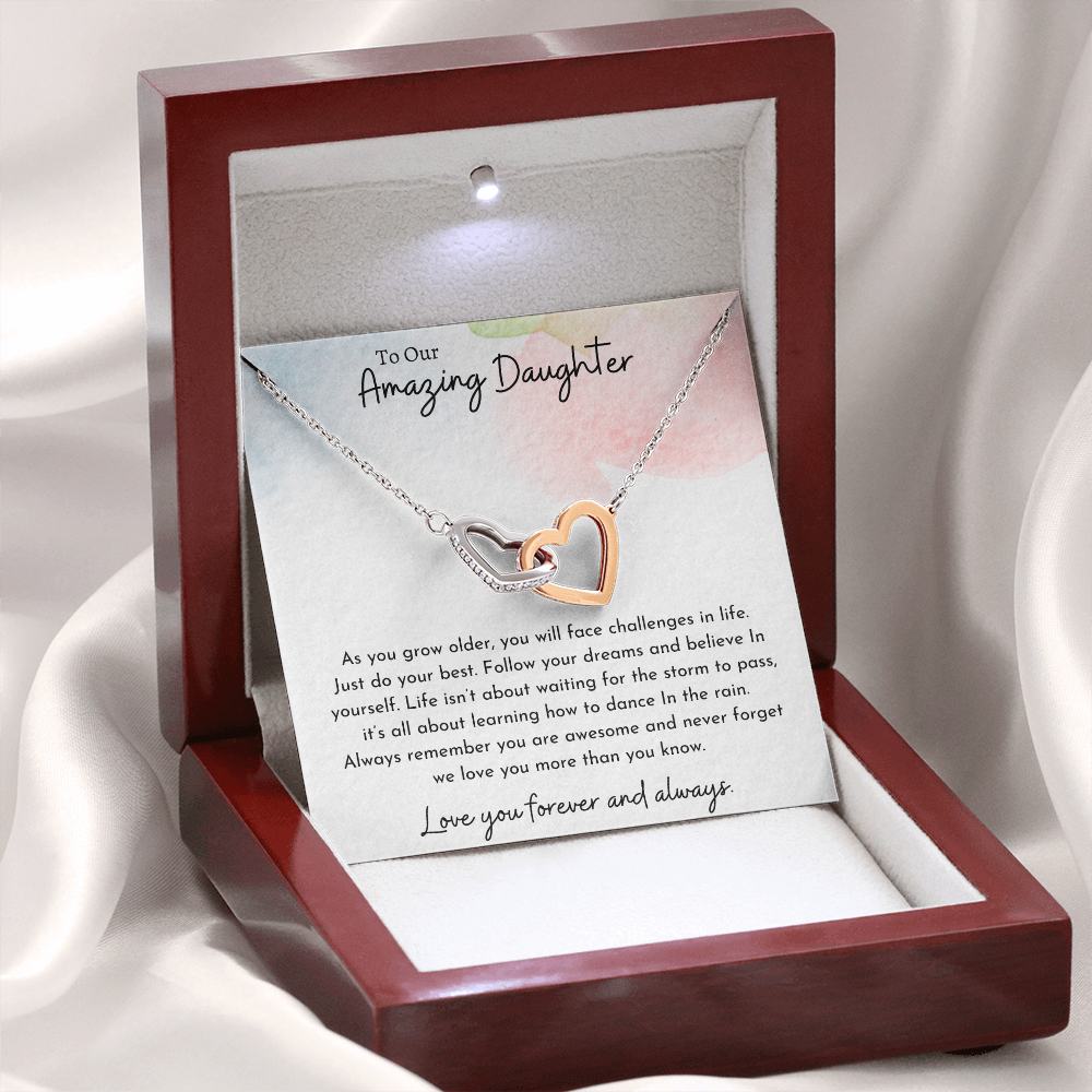 To Our Amazing Daughter Watercolor | Interlocking Hearts Necklace