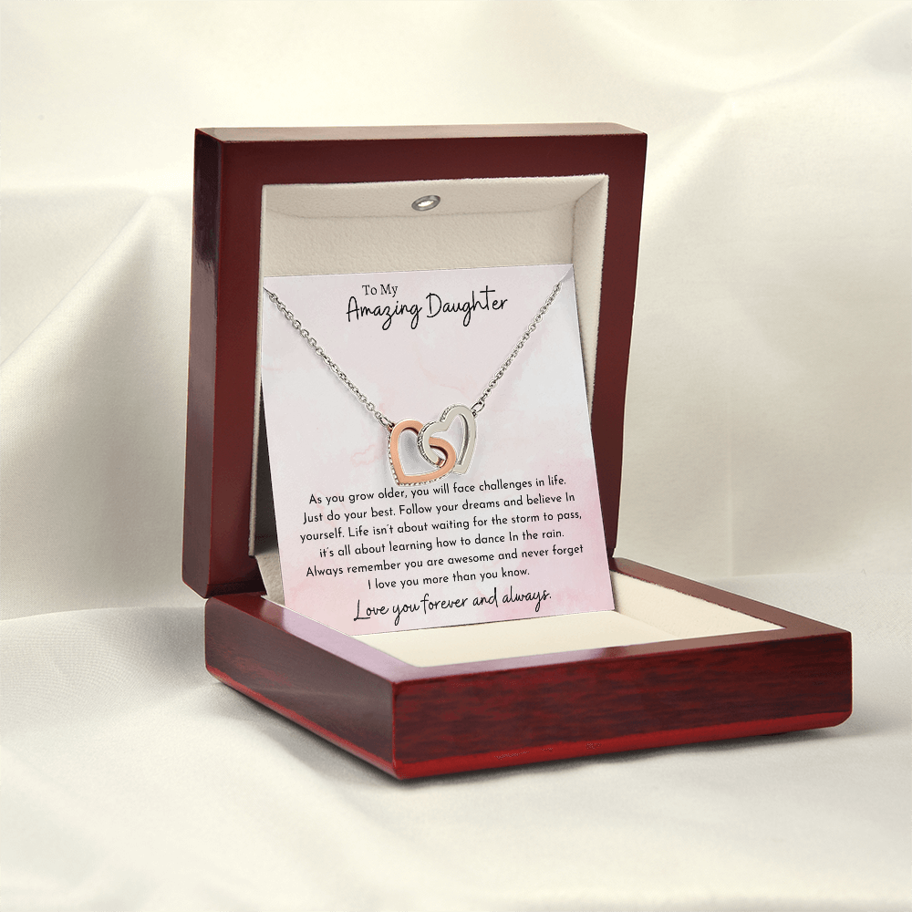 To My Amazing Daughter Pink | Interlocking Hearts Necklace