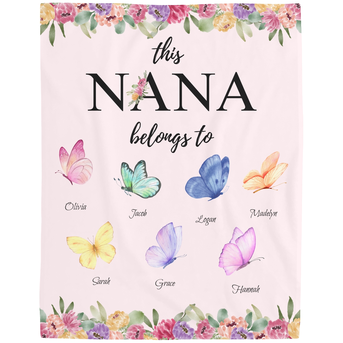 Nana Butterfly Fleece Blanket Kids names