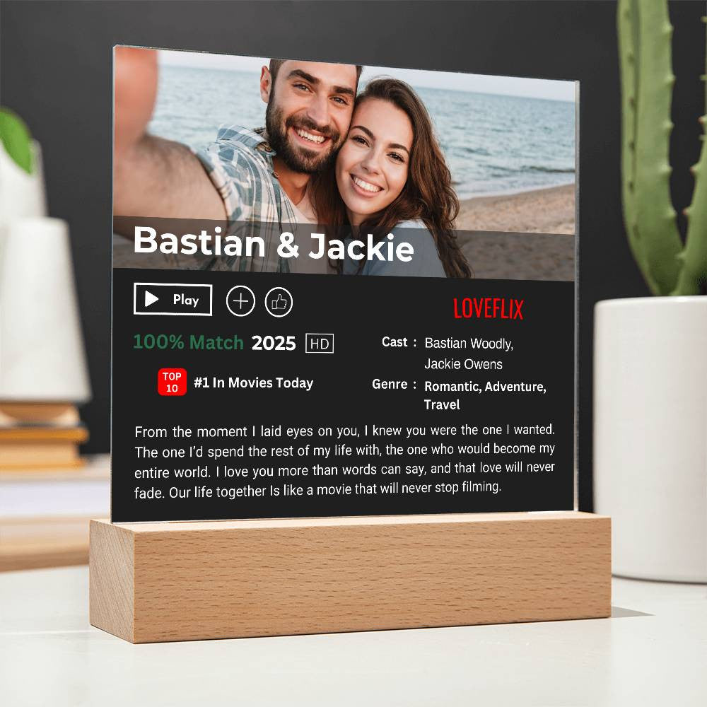Loveflix Movie Acrylic Plaque LED Personalied Names