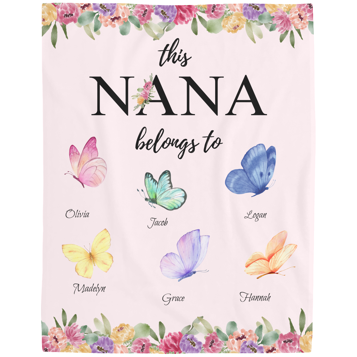Nana Butterfly Fleece Blanket Kids names