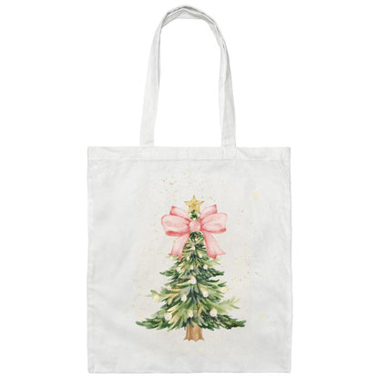 Pink Bow Christmas Tree Canvas Tote Bag