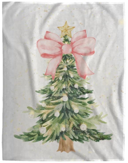 Pink Bow Christmas Tree Plush Fleece Blanket