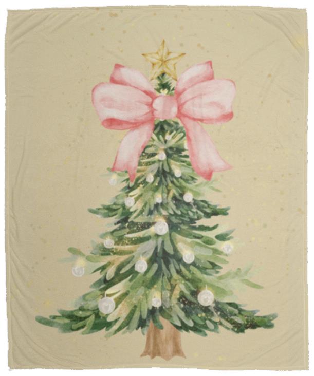 Pink Bow Christmas Tree Plush Fleece Blanket