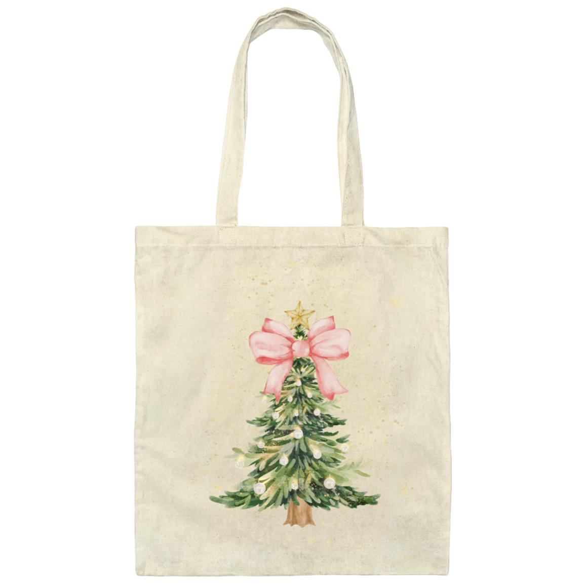 Pink Bow Christmas Tree Canvas Tote Bag