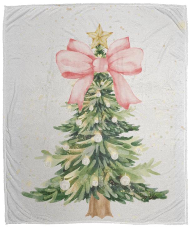 Pink Bow Christmas Tree Plush Fleece Blanket