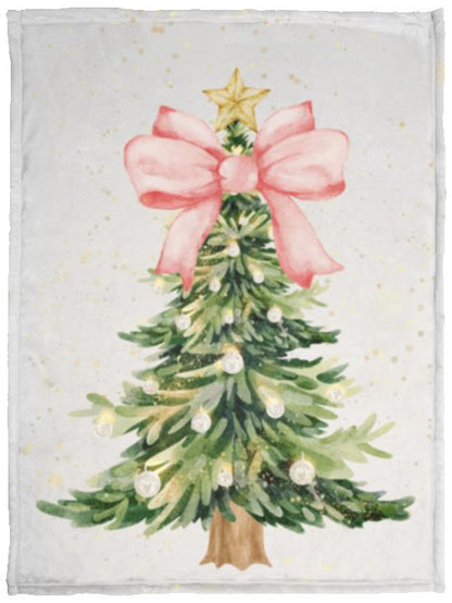 Pink Bow Christmas Tree Plush Fleece Blanket