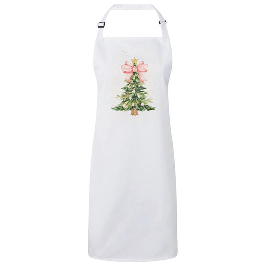 Pink Bow Christmas Tree Sustainable Unisex Bib Apron