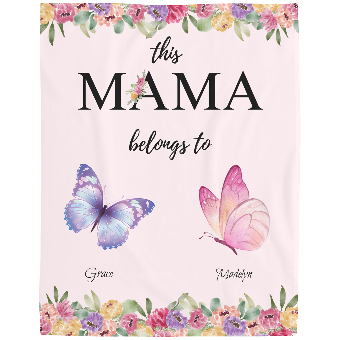 Mama Butterfly Personalized Names Fleece Blanket