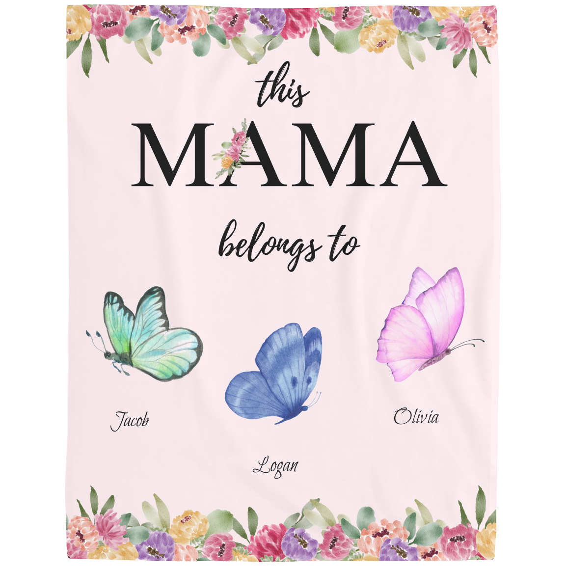 Mama Butterfly Personalized Names Fleece Blanket