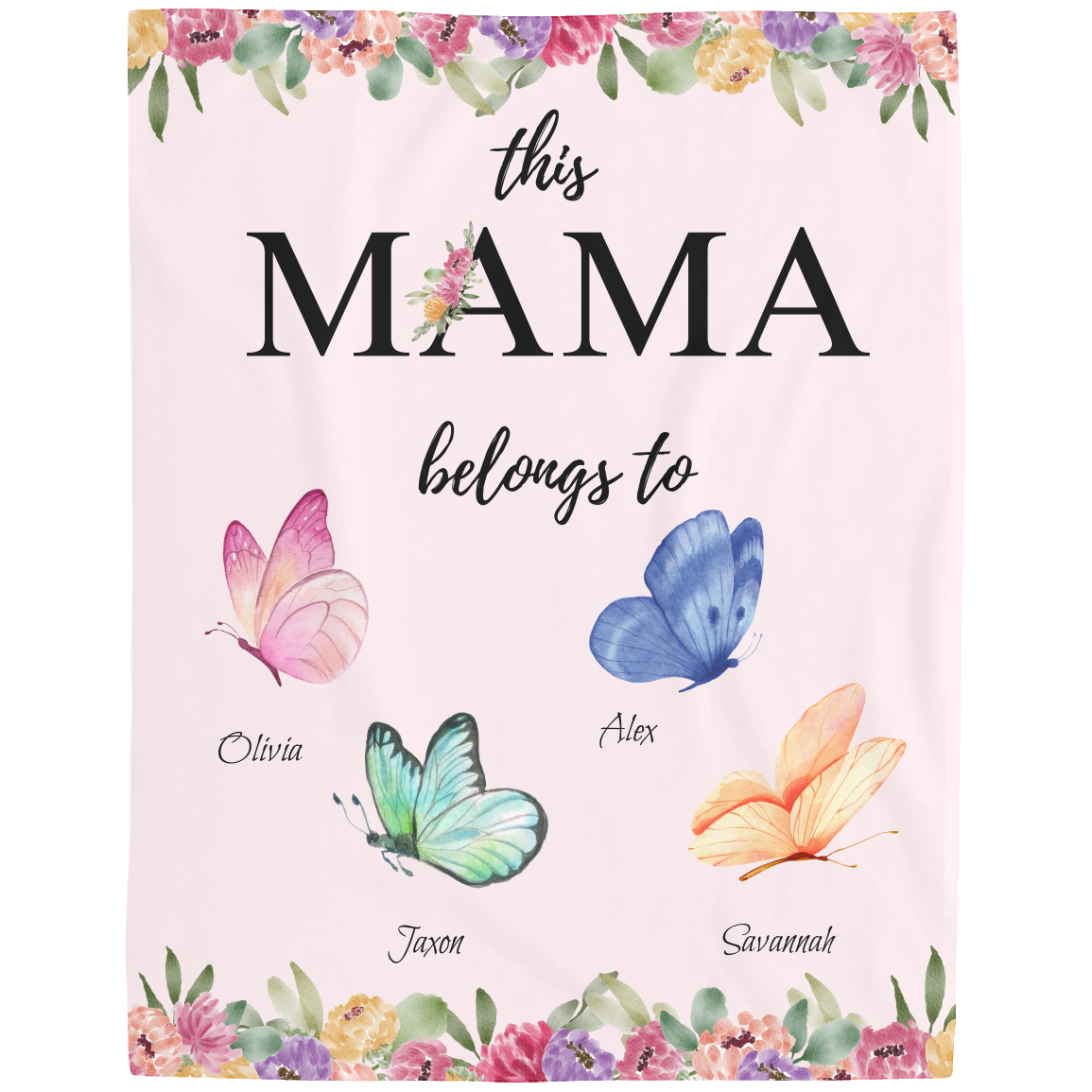 Mama Butterfly Personalized Names Fleece Blanket