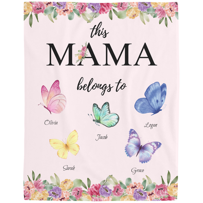 Mama Butterfly Personalized Names Fleece Blanket