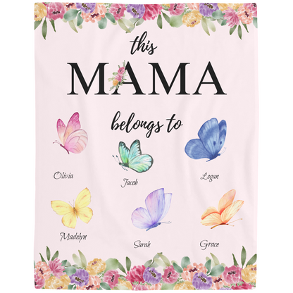 Mama Butterfly Personalized Names Fleece Blanket