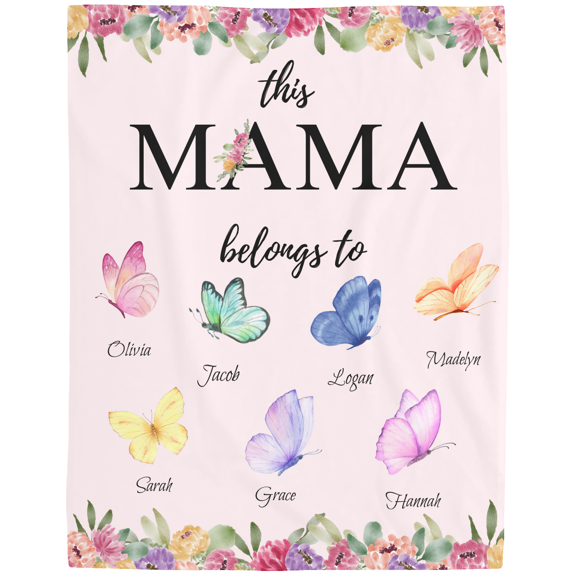 Mama Butterfly Personalized Names Fleece Blanket