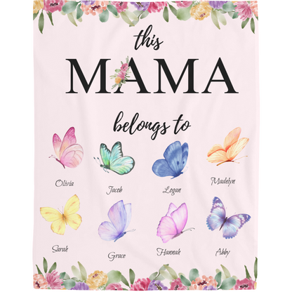 Mama Butterfly Personalized Names Fleece Blanket